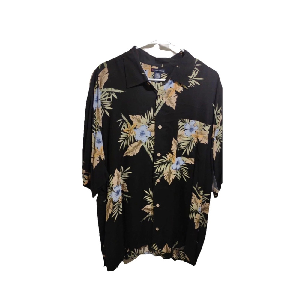 Knightsbridge‎ Mens XL Tropical Floral Rayon Button Down Shirt Black Hawaiian XL